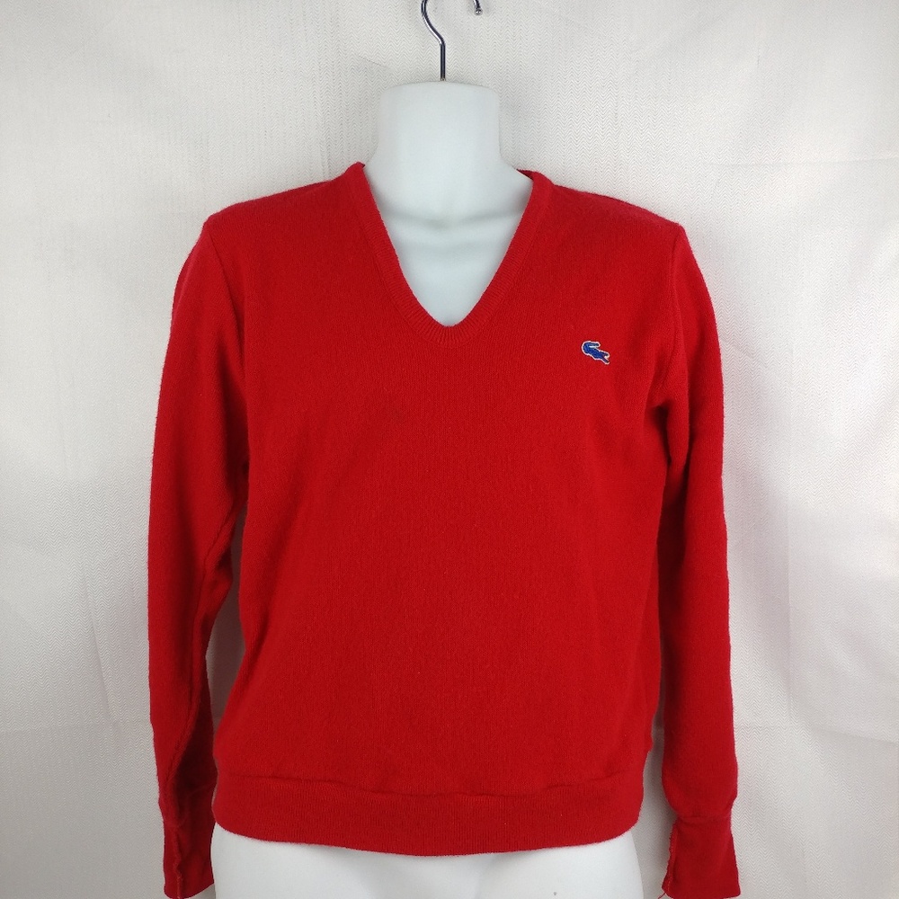 Red Izod Lacoste Sweater Med V neck Blue Aliigator